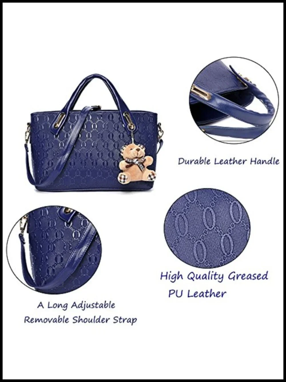 4 Pc PU Leather Handbag Set - Tote, Satchel, Hobo, Shoulder Bag with Wallet &